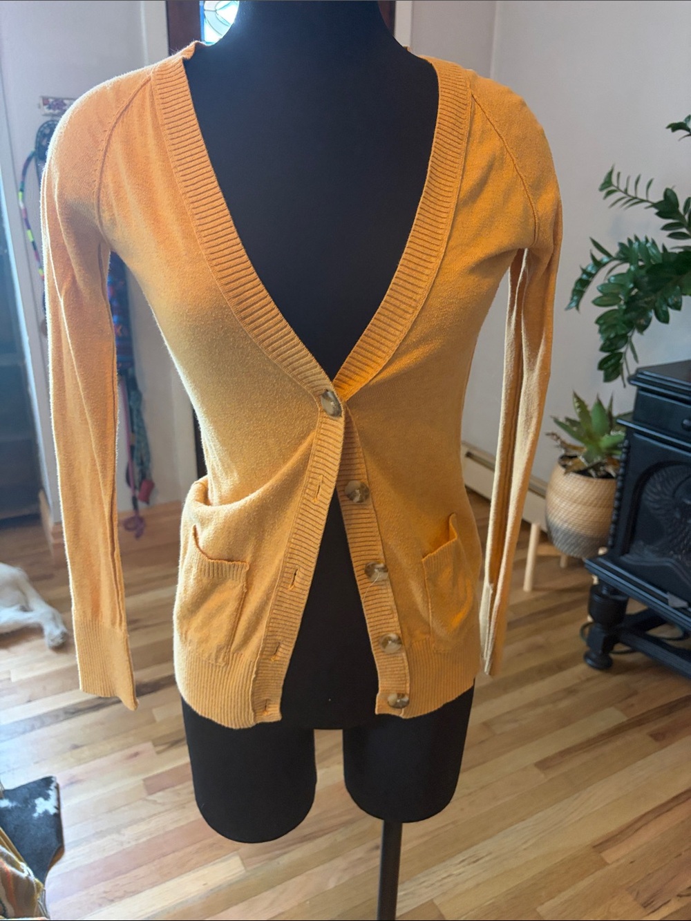 Mossimo Supply Co. Mustard Cardigan V-Neck Button Sweater